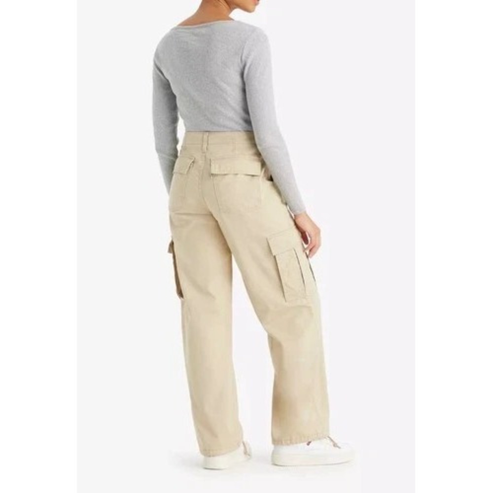 Levi's '94 Baggy Cargo Pants Womens 26x30 Khaki Cotton Twill Mid Rise Adj Hem